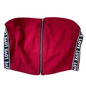 In Control Red "LOVE" Zipper Front Strapless Tube Top - Size Small - Streetwear
